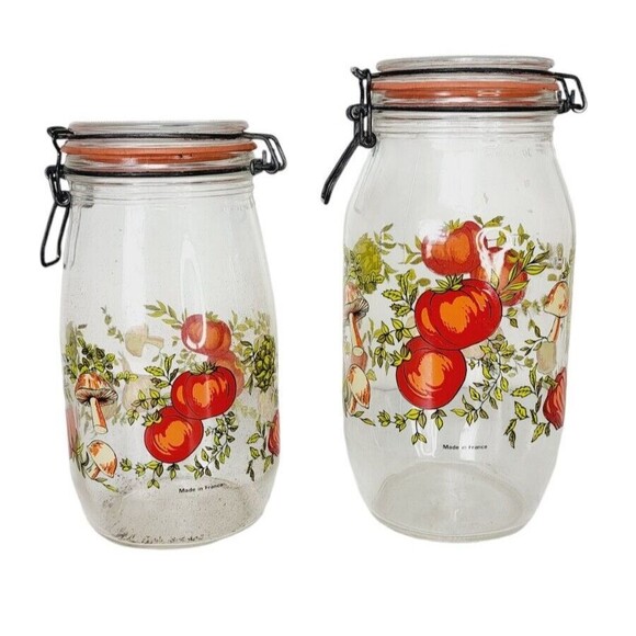 VTG 70s MCM Spice of Life CorningWare Glass Mushroom Vegetable Jars 1.5  2 liter - Picture 6 of 13